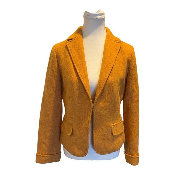 J. Crew Donegal Tweed Ecole Wool Cropped Blazer Size 8 Pumpkin Yellow Marigold - Picture 8 of 13